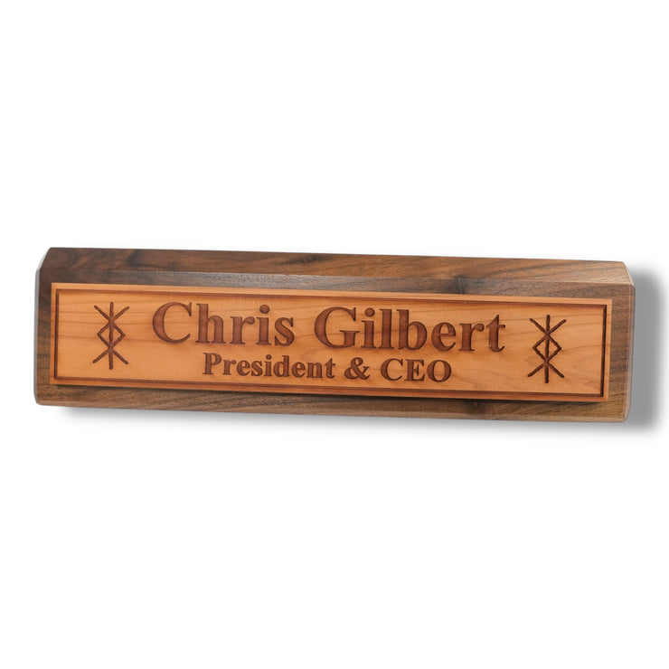 Desk Wedge Name Plate - PERSONALIZED - Viking Protection Rune - 11 Inches