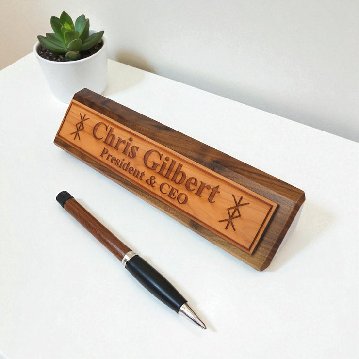 Desk Wedge Name Plate - PERSONALIZED - Viking Protection Rune - 11 Inches