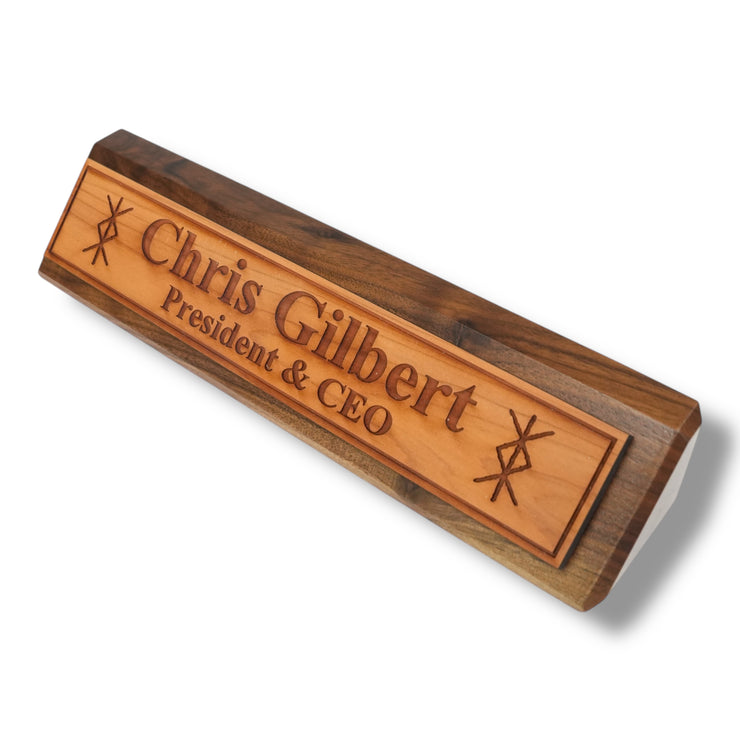 Desk Wedge Name Plate - PERSONALIZED - Viking Protection Rune - 11 Inches