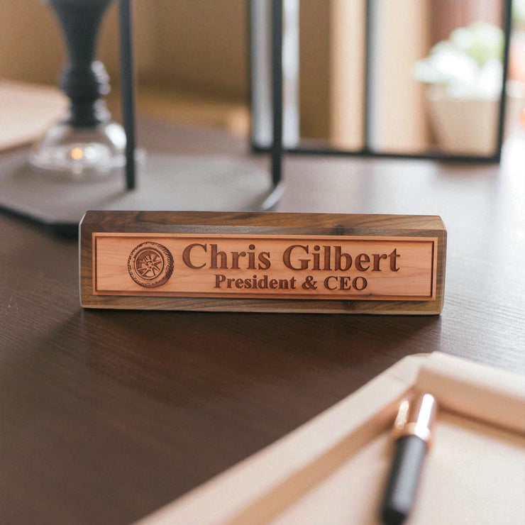 Desk Wedge Name Plate - PERSONALIZED - Wheel Tire - 11 Inches
