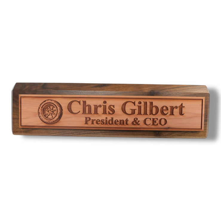 Desk Wedge Name Plate - PERSONALIZED - Wheel Tire - 11 Inches