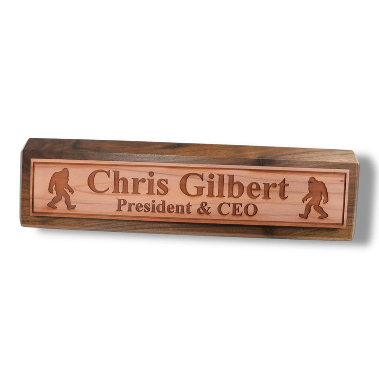 Desk Wedge Name Plate - PERSONALIZED - Bigfoot Sasquatch - 11 Inches