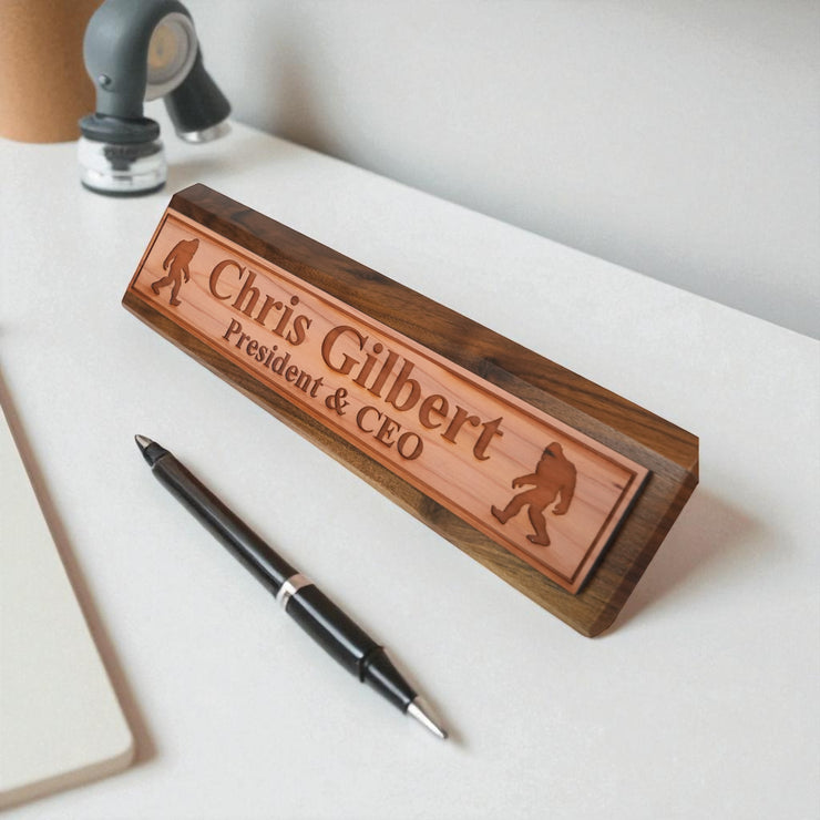 Desk Wedge Name Plate - PERSONALIZED - Bigfoot Sasquatch - 11 Inches