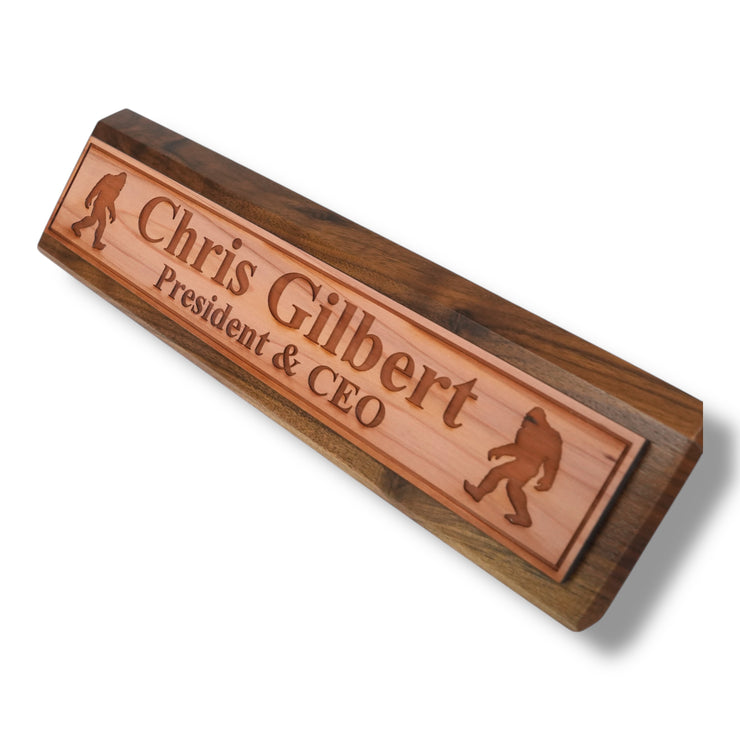 Desk Wedge Name Plate - PERSONALIZED - Bigfoot Sasquatch - 11 Inches