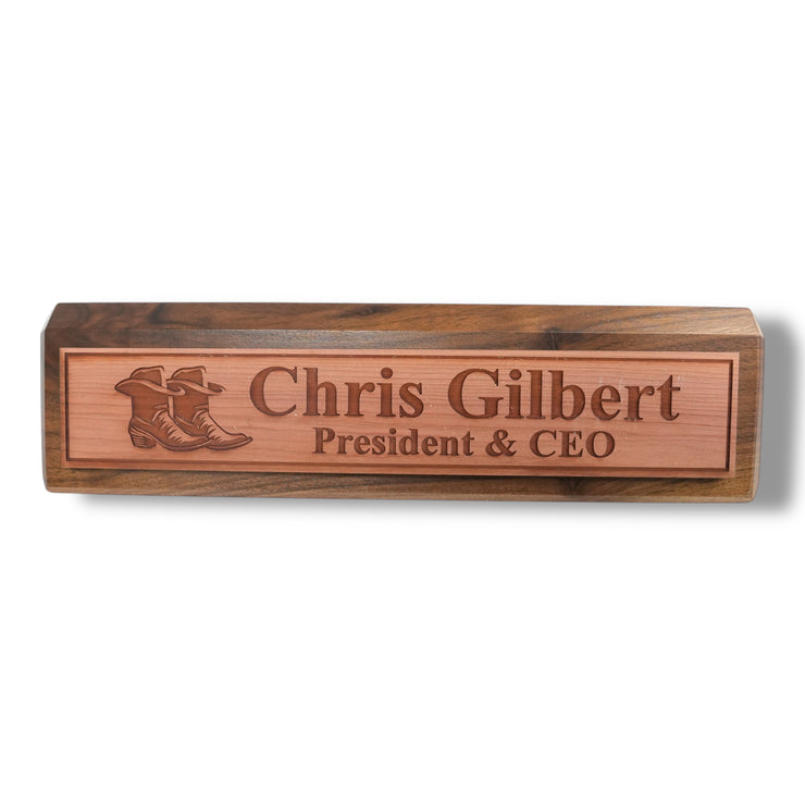 Desk Wedge Name Plate - PERSONALIZED - Cowboy Boots - 11 Inches