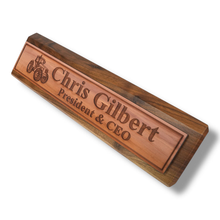 Desk Wedge Name Plate - PERSONALIZED - Tractor - 11 Inches