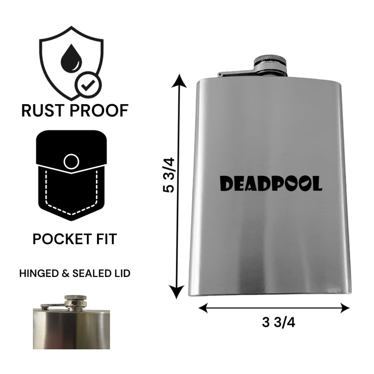 8OZ Deadpool Flask - BLACK, RED, STAINLESS, OR 6OZ LEATHER