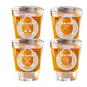 4 Horsemen of the Apocalypse - set Flight Board with 4ea Rocks Glasses, shot glasses, Rawhide keychains, Cedar Coasters