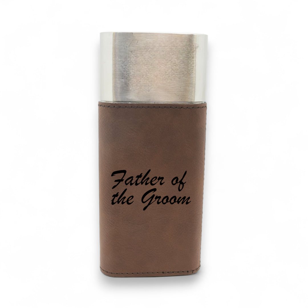 HipFlaskPlus dark brown leatherette cigar case with cutter engraved with Father of the Groom