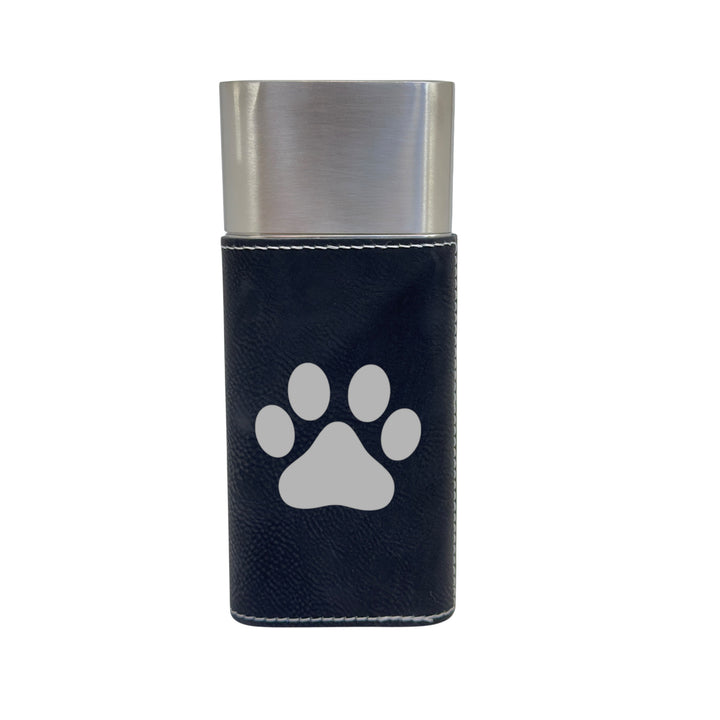 HipFlaskPlus black leatherette cigar case with cutter engraved with Dog Paw
