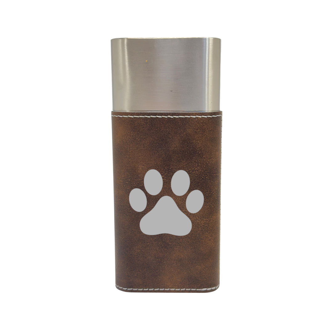 HipFlaskPlus brown leatherette cigar case with cutter engraved with Dog Paw