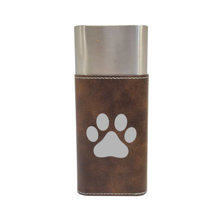 HipFlaskPlus brown leatherette cigar case with cutter engraved with Dog Paw
