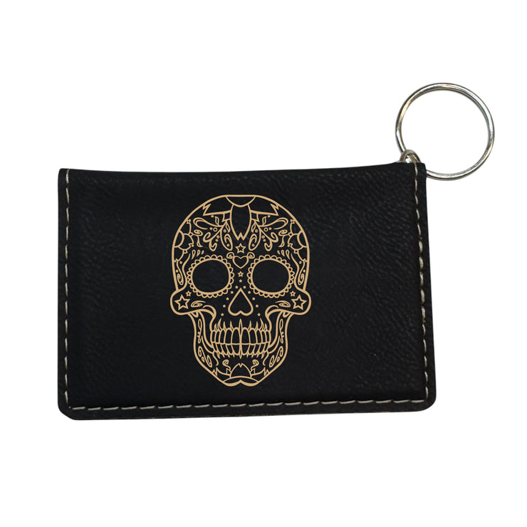 Keychain ID Holder Wallet - Sugar Skull - Leather