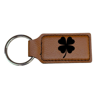 Keychain - Rectangle - 4 Leaf Clover - Leather - Irish