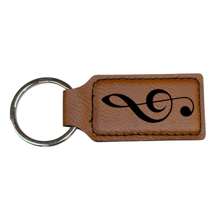Keychain - Rectangle - Treble Clef Note - Leather