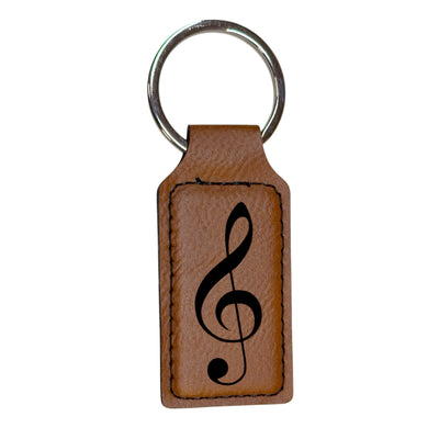 Keychain - Rectangle - Treble Clef Note - Leather