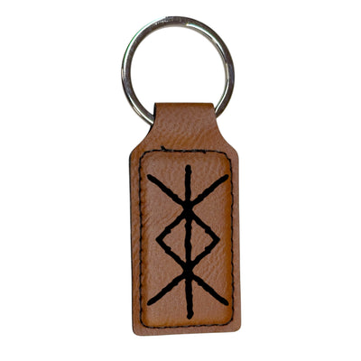 Keychain - Rectangle - Viking Protection Rune - Leather