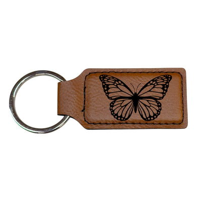 Keychain - Rectangle - Butterfly - Leather