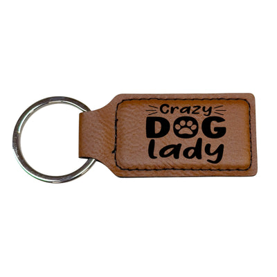 Keychain - Rectangle - Crazy Dog Lady - Leather