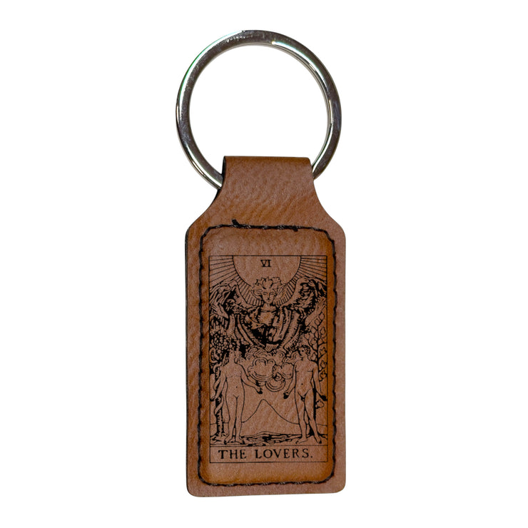 Keychain - Rectangle - The Lovers Tarot Card - Leather