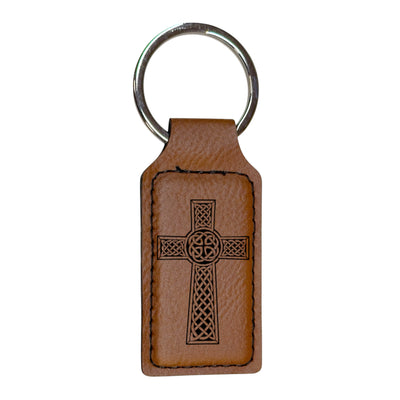 Keychain - Rectangle - Celtic Cross - Leather