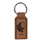 Keychain - Rectangle - Selene Goddess of the Moon - Leather
