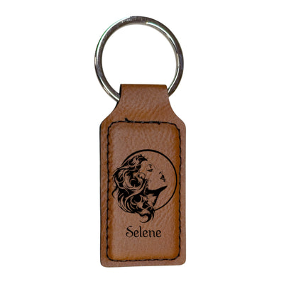 Keychain - Rectangle - Selene Goddess of the Moon - Leather