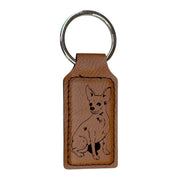 Keychain - Rectangle - Chihuahua Dog - Leather