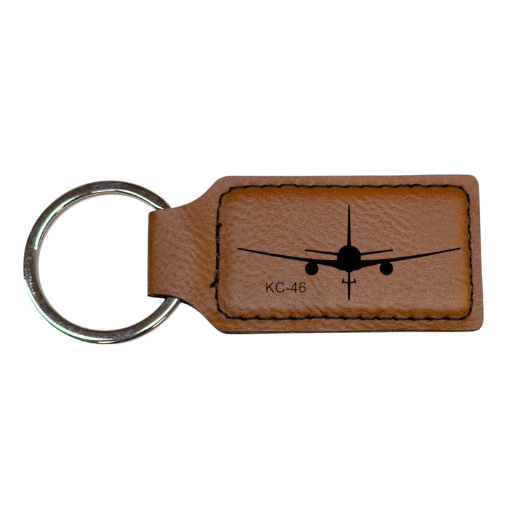 Keychain - Rectangle - KC-47 Plane - Leather 3" x 1 3/4"