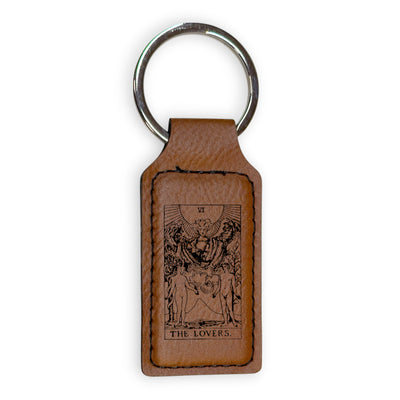 Keychain - Rectangle - The Lovers Tarot Card - Leather