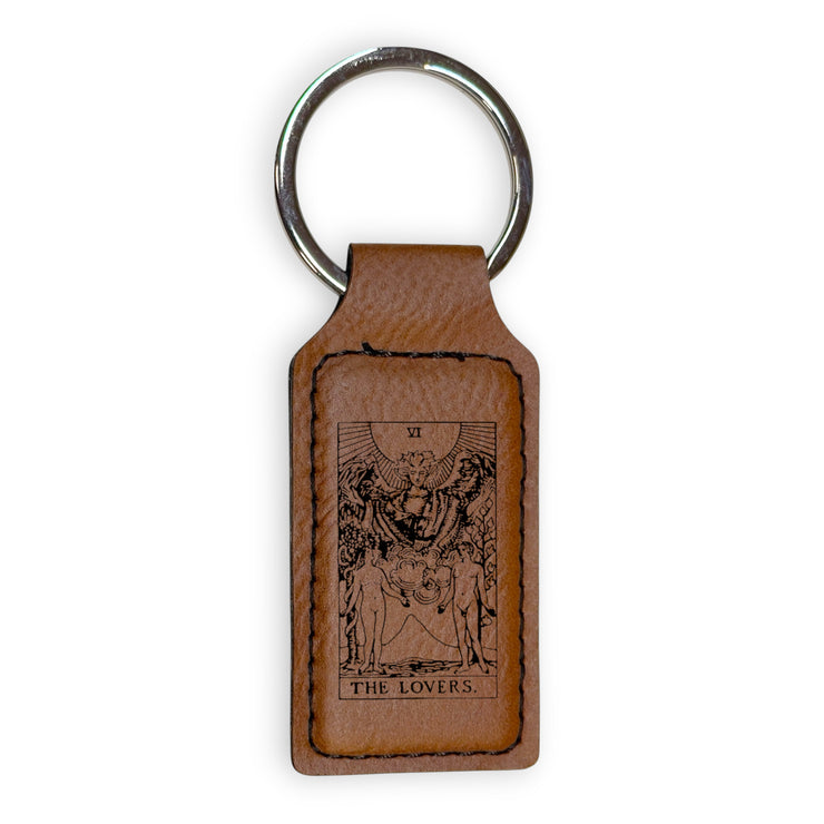 Keychain - Rectangle - The Lovers Tarot Card - Leather