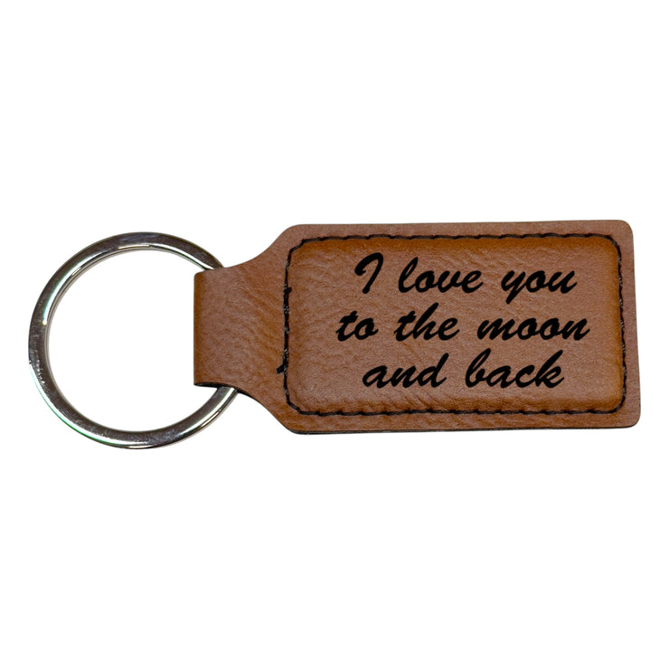 Keychain - Rectangle - I love you to the moon and back - Leather