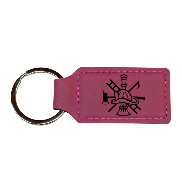 Keychain - Rectangle - Firefighter Emblem - Leather