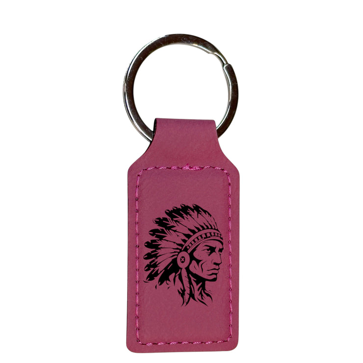 Keychain - Rectangle - Indian Chief - Leather