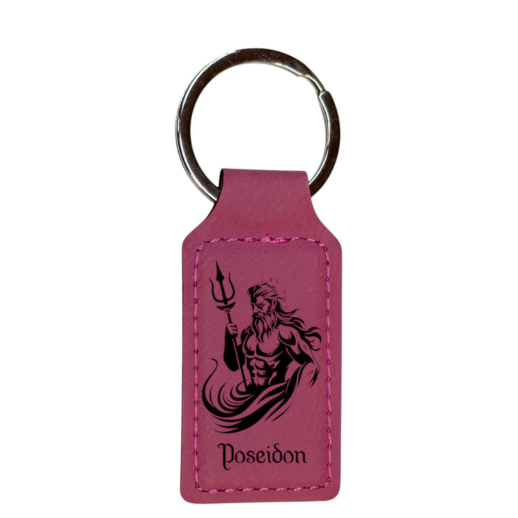 Keychain - Rectangle - Poseidon God of the Sea - Leather