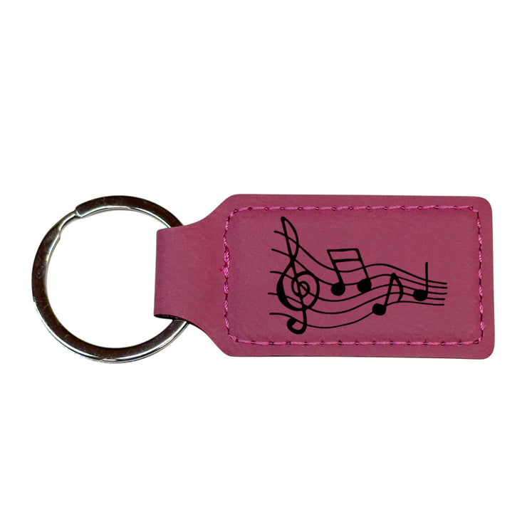 Keychain - Rectangle - Music Notes - Leather