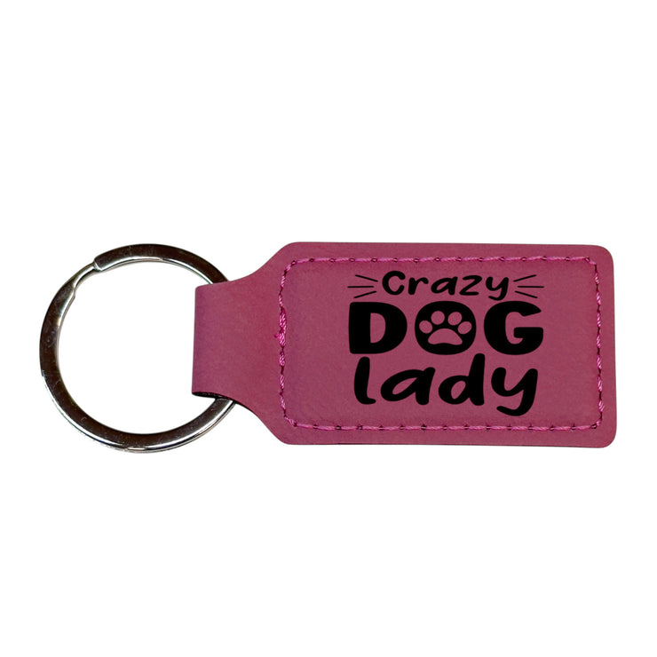 Keychain - Rectangle - Crazy Dog Lady - Leather