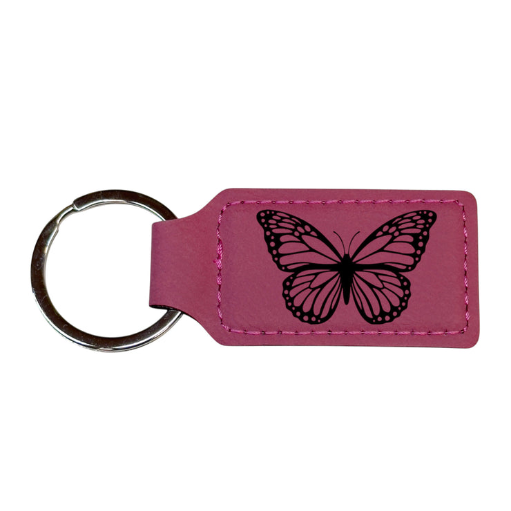 Keychain - Rectangle - Butterfly - Leather