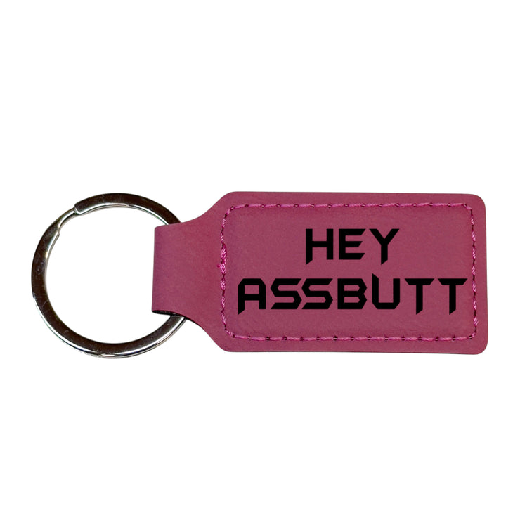 Keychain - Rectangle - Hey Assbutt - Leather