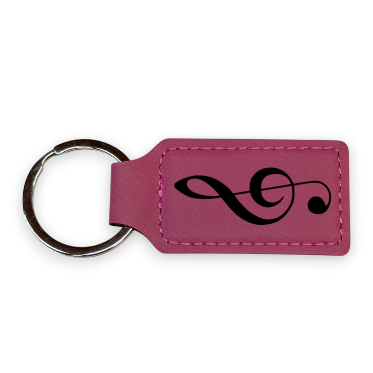 Keychain - Rectangle - Treble Clef Note - Leather