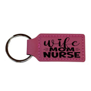 Keychain - Rectangle - Wife Mom Nurse - Leather