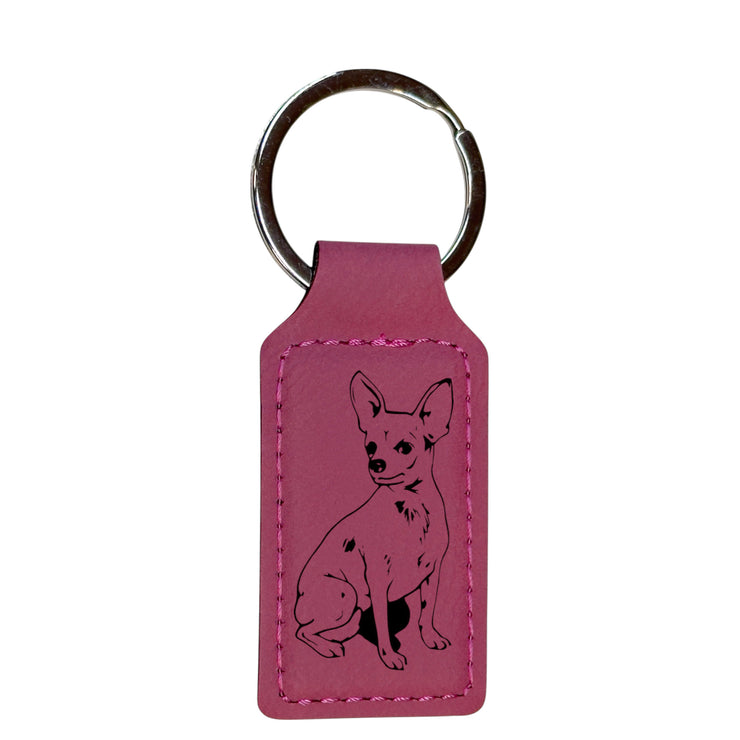Keychain - Rectangle - Chihuahua Dog - Leather