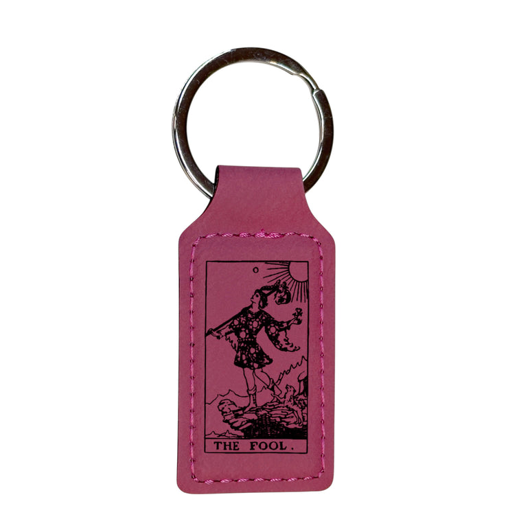 Keychain - Rectangle - The Fool Tarot Card - Leather