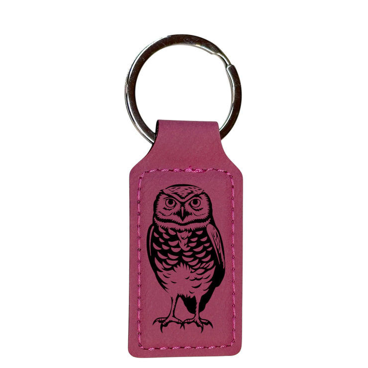 Keychain - Rectangle - Burrowing Owl - Leather