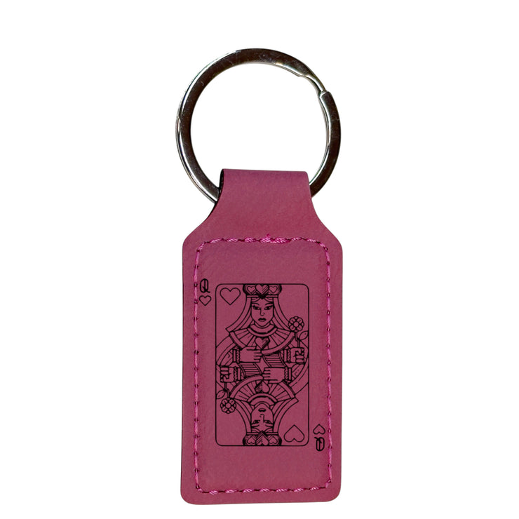 Keychain - Rectangle - Queen of Hearts - Leather