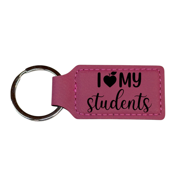 Keychain - Rectangle - I love my students - Leather