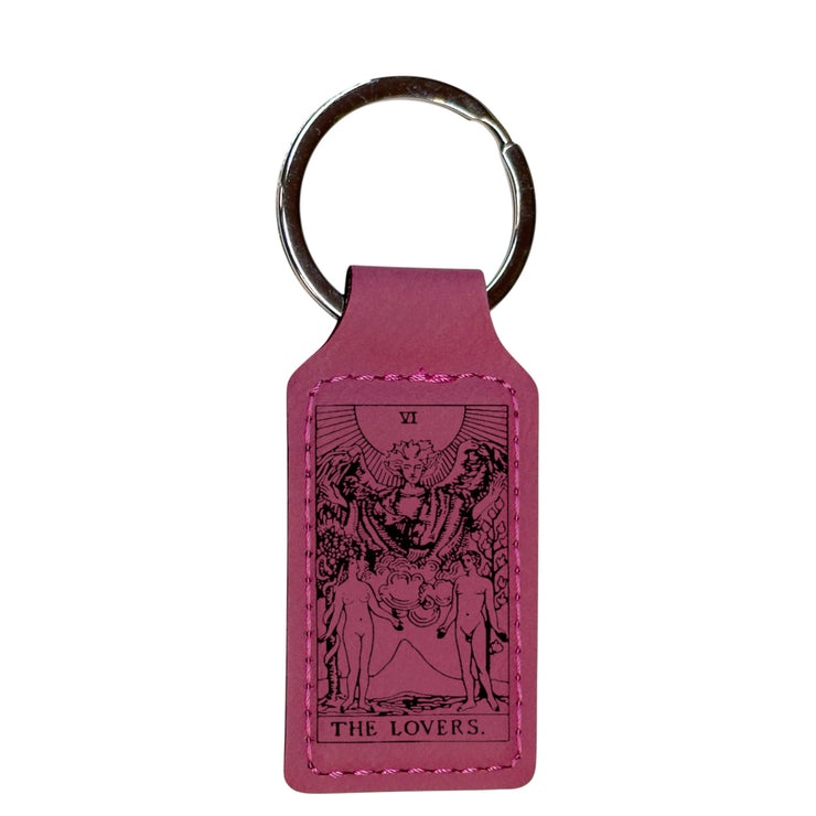 Keychain - Rectangle - The Lovers Tarot Card - Leather