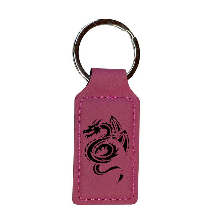 Keychain - Rectangle - Flying Dragon - Leather
