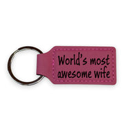 Keychain - Rectangle - Worlds most awesome wife - Leather