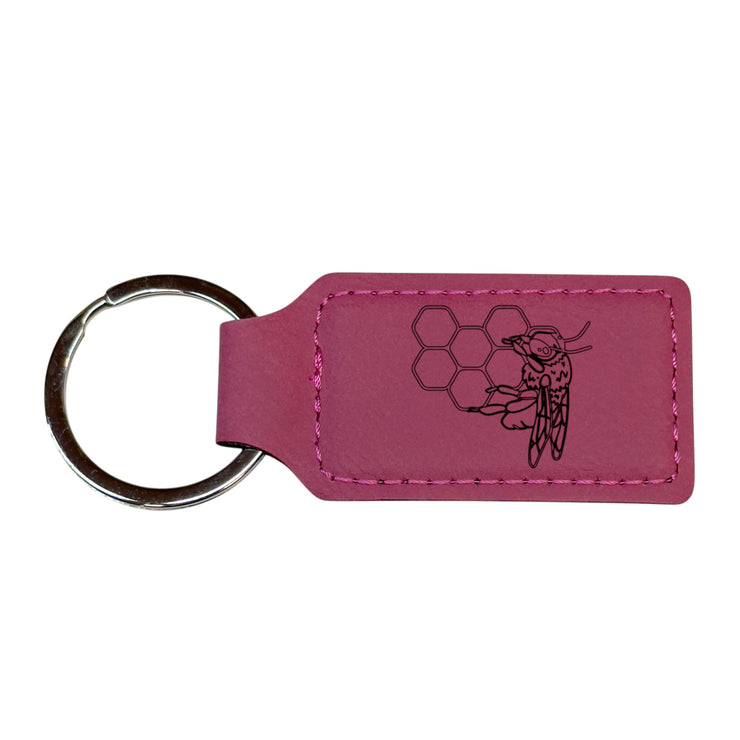 Keychain - Rectangle - Bee and Beehive - Leather